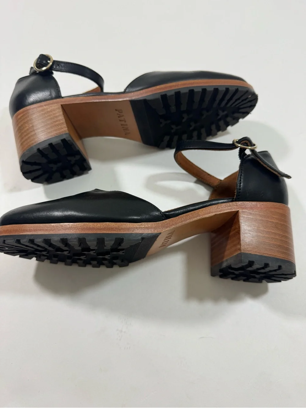 Patina Portland Leather Goods Mary Jane Block Heels Black